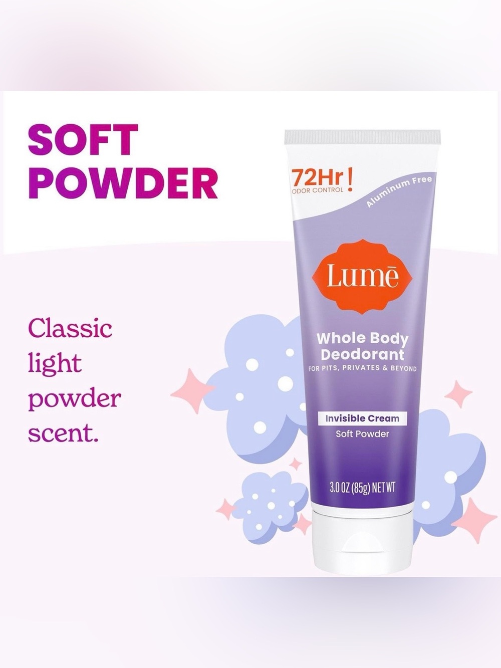 Lume Whole Body Deodorant Invisible Cream - Soft Powder - For 1